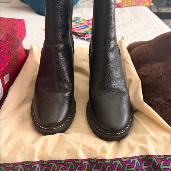 Tory Burch Shoes - Tory Burch Black Leather Mid-Calf Heeled Boots